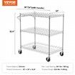 Kitchen Utility Cart 3 Tiers Wire Rolling Cart with 300kg Capacity Steel Service Cart on Wheels Metal Storage Trolley with 80mm Deep Basket Curved Handle