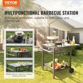 Outdoor Grill Dining Cart with Double-Shelf 55*55cm BBQ Movable Food Prep Table Multifunctional Foldable Iron Table Top Portable Modular Carts for Pizza