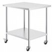 Stainless Steel Work Table 30 x 18 x 38 Inch with 4 Wheels 3 Adjustable Height Levels Heavy Duty Food Prep Worktable for Commercial Kitchen