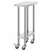 Stainless Steel Work Table 24x12x38 Inch with 4 Wheels 3 Adjustable Height Levels Heavy Duty Food Prep Worktable for Commercial Kitchen Restaurant Silver