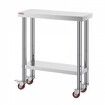 30x12x34 Inch Stainless Steel Work Table 3-Stage Adjustable Shelf with 4 Wheels Heavy Duty Commercial Food Prep Worktable with Brake for Kitchen Prep Work