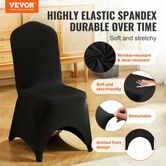 50 PCS Black Chair Covers Polyester Spandex Stretch Wedding Party Banquet