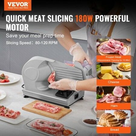 Meat Slicer 180W Electric Deli Food Slicer with 7.5" SUS420 Stainless Steel Blade and Blade Guard 0 - 0.6 inch Adjustable Thickness for Home Use