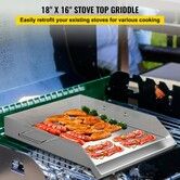 Stainless Steel Griddle18" X 16" Universal Flat Top Rectangular Plate BBQ Charcoal/Gas Grill with 2 Handles and Grease Groove with Hole drills for Camping