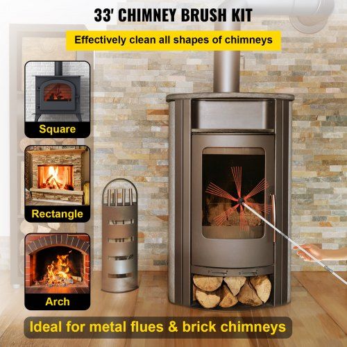 Chimney Sweep Kit 33FT Chimney Cleaning Kit Nylon Sooteater Chimney Cleaning Kit Flexible Brush Head Chimney Sweeping Kit Easy Connecting Chimney Brush