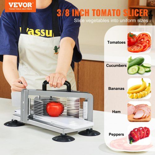 Commercial Tomato Slicer 3/8 inch Tomato Cutter Slicer Stainless Steel Heavy Duty Tomato Slicer Machine Manual Tomato Slicer with Non-slip Feet for Cutting