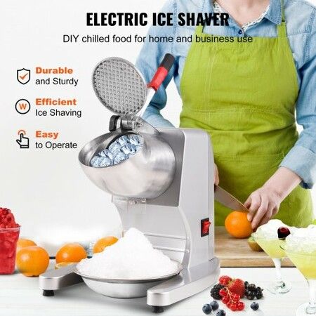 Ice Crushers Machine 220lbs Per Hour Electric Snow Cone Maker with 4 Blades Stainless Steel Shaved Ice Machine with Cover and Bowl 300W Ice Shaver Machine