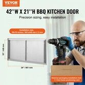BBQ Access Door 1067x534 mm Double Outdoor Kitchen Door Stainless Steel Flush Mount Door Wall Vertical Door with Handles for BBQ Island Grilling