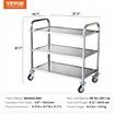 3-Tier Utility Cart Rolling Cart on Wheels 37.5"x20"x37.7" 450 LBS 6 Hooks