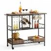 3-Tier Bar Serving Cart Rolling Trolley with Wine Grid Glass Holder 300LBS