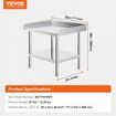 Stainless Steel Work Table 24x28x26 Inch Commercial Food Prep Worktable 3-Sided Backsplash Heavy Duty Prep Worktable Metal Work Table w/ Adjustable Height