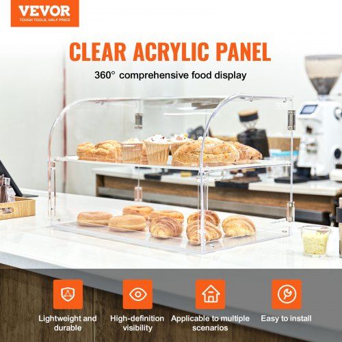Pastry Display Case 2-Tier Commercial Countertop Bakery Display Case Acrylic Display Box with Rear Door Access & Removable Shelves Keep Fresh