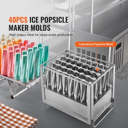 Commercial Popsicle Moulds 40PCS Cylindrical Ice Pop Moulds Stainless Steel Ice Lolly Popsicle Moulds Ice Cream Maker Mould Holder