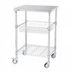 Kitchen Utility Cart 3 Tiers Wire Rolling Cart w/h 213kg Capacity Steel Service Cart on Wheels Metal Storage Trolley w/ 76mm Basket Curved Handle PP Liner