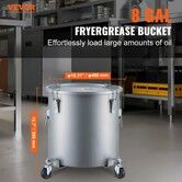 Fryer Grease Bucket 30L/8Gal Oil Disposal Caddy with Caster Base Carbon Steel with Rust-Proof Coating Oil Transport Container w/ Lid Lock Clips Filter Bag