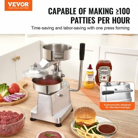 Commercial Burger Patty Maker 130mm Hamburger Beef Patty Maker Heavy Duty Food-Grade Stainless Steel Bowl Burger Press Machine Kitchen Meat Forming