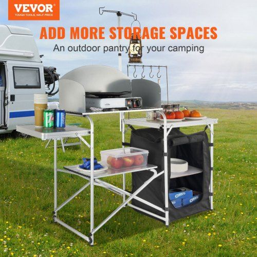 Camping Kitchen Table Folding Portable Cook Table 1 Cupboard & Windscreen