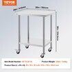 Stainless Steel Work Table 24x30x38 Inch with 4 Wheels 3 Adjustable Height Levels Heavy Duty Food Prep Worktable for Commercial Kitchen Restaurant Silver