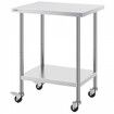Stainless Steel Work Table 24x30x38 Inch with 4 Wheels 3 Adjustable Height Levels Heavy Duty Food Prep Worktable for Commercial Kitchen Restaurant Silver