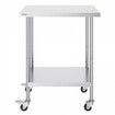 Stainless Steel Work Table 24x30x38 Inch with 4 Wheels 3 Adjustable Height Levels Heavy Duty Food Prep Worktable for Commercial Kitchen Restaurant Silver