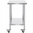 Stainless Steel Work Table 24x30x38 Inch with 4 Wheels 3 Adjustable Height Levels Heavy Duty Food Prep Worktable for Commercial Kitchen Restaurant Silver