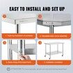 Stainless Steel Work Table 30x48x38 Inch with 4 Wheels 3 Adjustable Height Levels Heavy Duty Food Prep Worktable for Commercial Kitchen Restaurant Silver