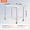 Stainless Steel Work Table 30x48x38 Inch with 4 Wheels 3 Adjustable Height Levels Heavy Duty Food Prep Worktable for Commercial Kitchen Restaurant Silver