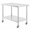 Stainless Steel Work Table 30x48x38 Inch with 4 Wheels 3 Adjustable Height Levels Heavy Duty Food Prep Worktable for Commercial Kitchen Restaurant Silver