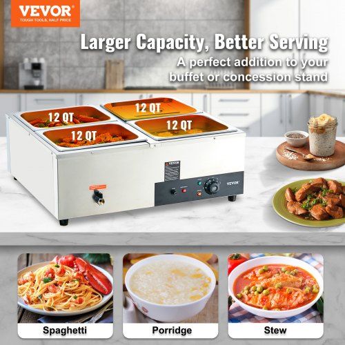 Commercial Electric Food Warmer Countertop Buffet 4*12 Qt Pan Bain Marie