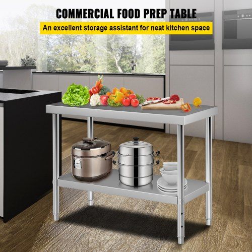 Stainless Steel Prep Table 122x46x86 cm 250kg Load Capacity Heavy Duty Metal Worktable with Adjustable Undershelf Commercial Workstation