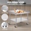 Stainless Steel Work Table 30x36x30 Inch Commercial Food Prep Worktable with 4 Wheels Casters 3-Sided Backsplash Heavy Duty Prep Worktable Metal Work Table