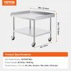 Stainless Steel Work Table 30x36x30 Inch Commercial Food Prep Worktable with 4 Wheels Casters 3-Sided Backsplash Heavy Duty Prep Worktable Metal Work Table