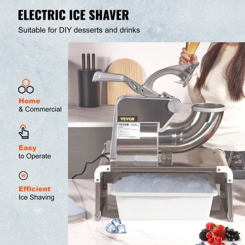 Commercial Ice Shaver Crusher 661lbs Per Hour Electric Snow Cone Maker 350W Shaved Ice Machine with Dual Blades for Parties Events Snack Bar