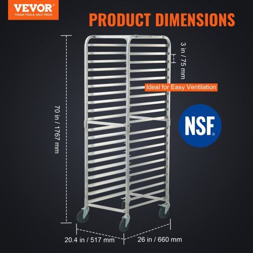 Bun Pan Rack 20-Tier Commercial Bakery Racks w/ Brake Wheels Aluminum ...