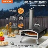 Outdoor Pizza Oven 12" Wood Fired Pizza Ovens Pellet Pizza Stove w/ Built-in Thermometer Heat to 540 degreeC with Thickened Cordierite 210 degree Rotating