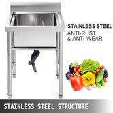 Handmade Sink Non-magnetic Stainless Steel Kitchen Sink Hand Made 1 Compartment 44.4x41.9x25.4 cm Capacity Huge Tub Sink for Farmhouse Cafe Shop Hospital