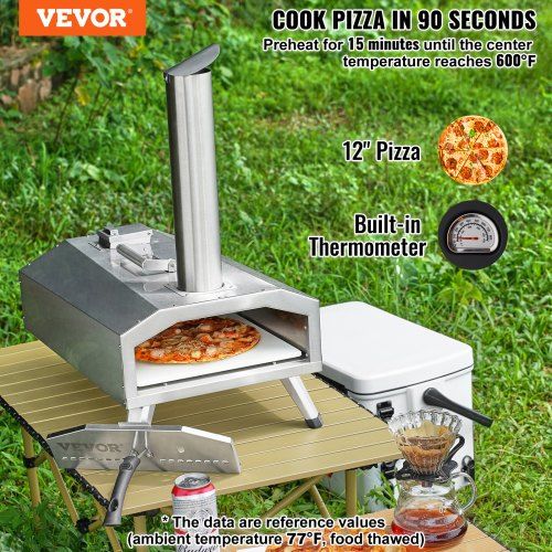 Pizza Oven Outdoor 12" Pellet Pizza Oven Portable Pizza Stove with Built-in Thermometer Wood Fired Stainless Steel Pizza Maker for Backyard Camping