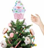 Dessert Christmas Tree Topper Pink Cupcake Tree Topper Candy Donut Christmas Tree Decoration Pastel for Christmas New Year Birthday Party Decor