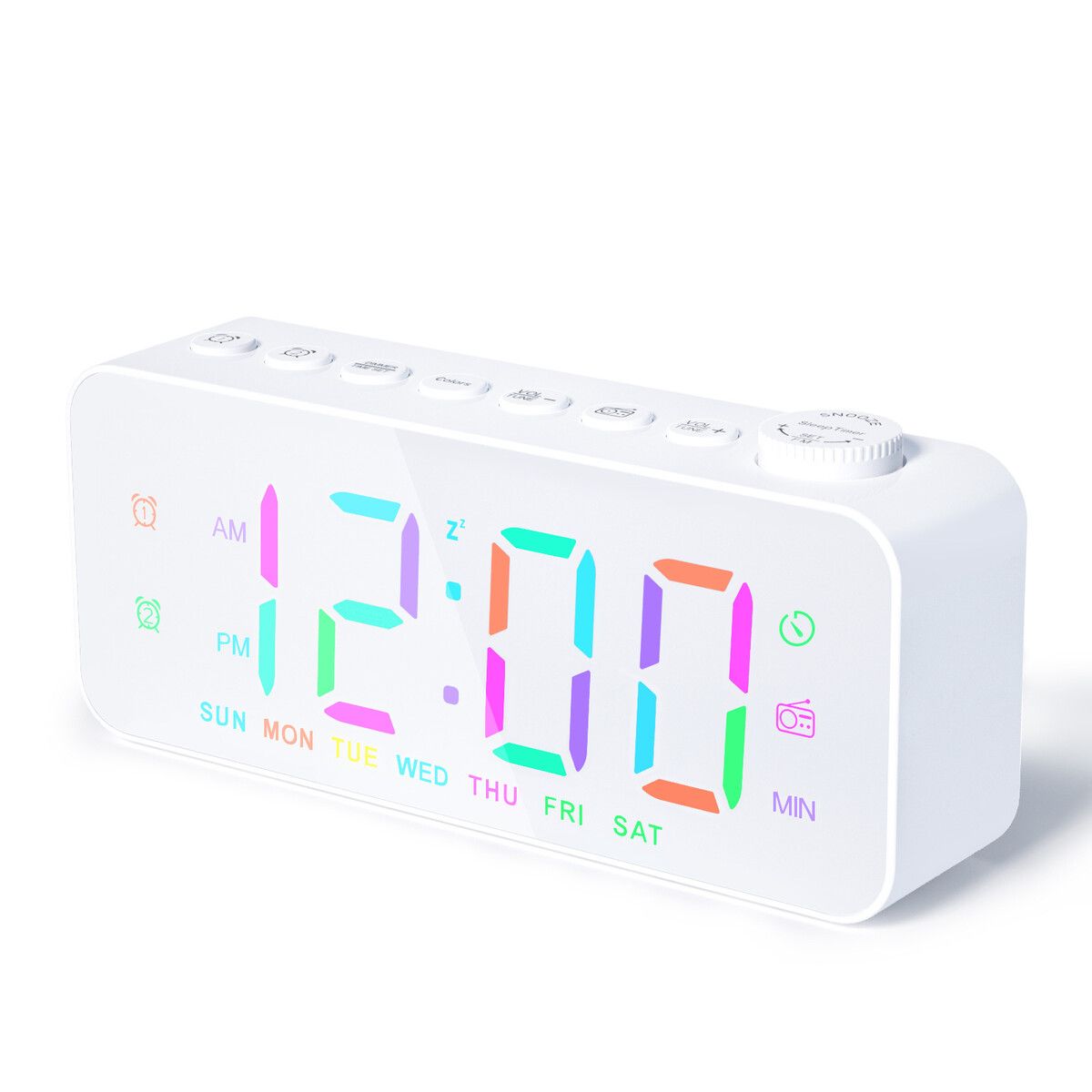 Alarm Clock with USB Charger, Dual Alarm, Snooze, 12/24Hr, 8 Ringtones and Font Colour, Radio Alarm Clock LED Display (White)