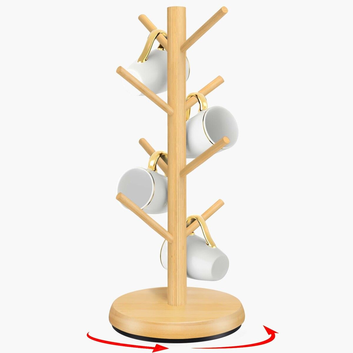 Mug Holder Tree,New Upgraded 360 Degree Rotated 8 Hooks Coffee Cup Holder,Wood Coffee Mug Rack Standing (Natural)