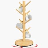 Mug Holder Tree,New Upgraded 360 Degree Rotated 8 Hooks Coffee Cup Holder,Wood Coffee Mug Rack Standing (Natural)