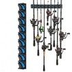 Vertical Wall Mounted Fishing Rod Rack,Fishing Pole Holder Holds Up to 9 Rods Combos,Fishing Rod Holders for Garage,Fits Most Rods