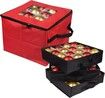 60D Cloth Durable Ornament Storage Box & Organizer with 3 Separate Removable Trays, Holds Up to 48 Xmas Balls, Red