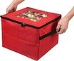 60D Cloth Durable Ornament Storage Box & Organizer with 3 Separate Removable Trays, Holds Up to 48 Xmas Balls, Red