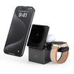 3 in 1 Wireless Charging Station for Apple Devices Magsafe Charger Stand Cube Charger for iPhone 16 15 Pro Airpods and Watch-Black