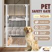 Safety Gate Pet Dog Cat Security Extra Tall Retractable Fence Enclosure Guard Kitchen Doorway Stairs Barrier with Walk Through Door 142cm Height