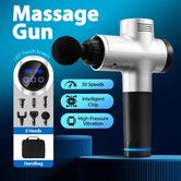 LED Massage Gun Electric Handheld Back Neck Shoulder Leg Massager Body Percussion Deep Muscle Tissue Vibrating Relaxing 6 Heads 30 Speeds