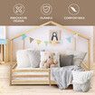 Childrens Bed Frame Base Toddler Single Size House Shape Floor Wooden Mattress Platform Foundation Bedroom Furniture with Guard Rail