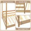 Childrens Bed Frame Base Toddler Single Size House Shape Floor Wooden Mattress Platform Foundation Bedroom Furniture with Guard Rail