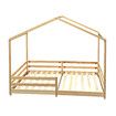 Childrens Bed Frame Base Toddler Single Size House Shape Floor Wooden Mattress Platform Foundation Bedroom Furniture with Guard Rail